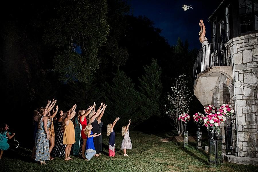 Bouquet toss at this Kincaid House Wedding by Knoxville Wedding Photographer, Amanda May Photos.