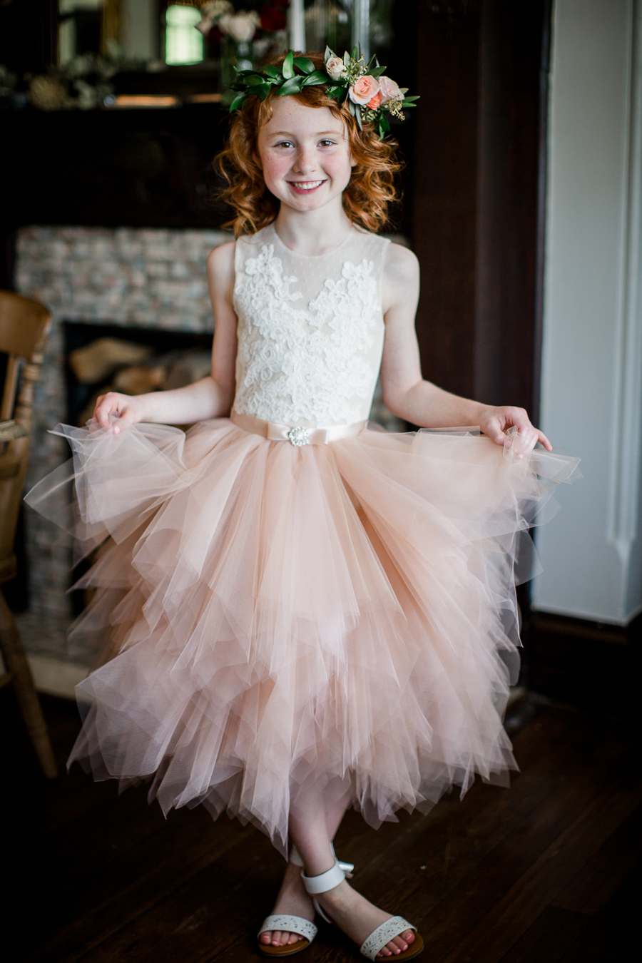 Flower Girl playing with dress at this North Carolina Elopement by Knoxville Wedding Photographer, Amanda May Photos.