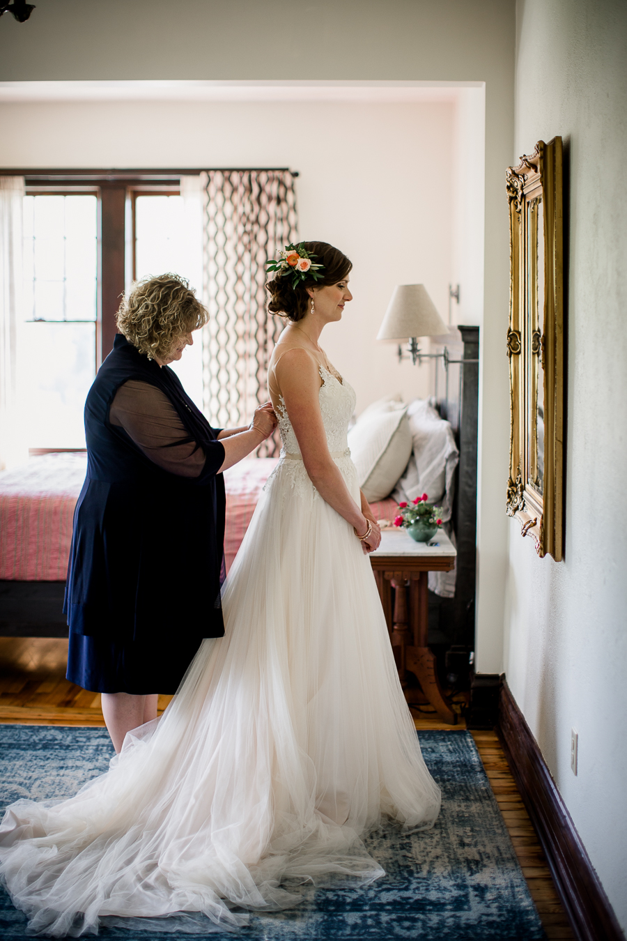 Mother of Bride helping with dress at this North Carolina Elopement by Knoxville Wedding Photographer, Amanda May Photos.