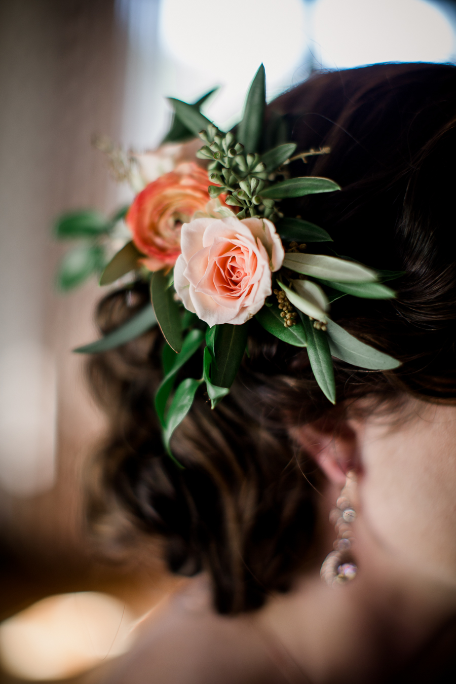 Flowers in bride's hair at this North Carolina Elopement by Knoxville Wedding Photographer, Amanda May Photos.