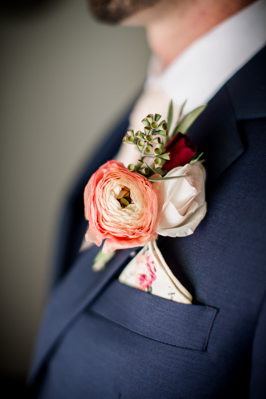 Flowers on Groom at this North Carolina Elopement by Knoxville Wedding Photographer, Amanda May Photos.