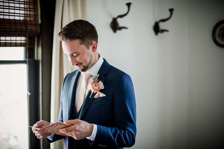 Groom reading letter from Bride at this North Carolina Elopement by Knoxville Wedding Photographer, Amanda May Photos.