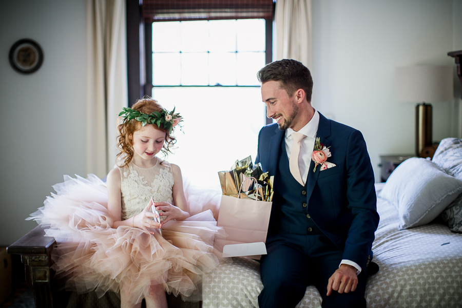 Groom giving daughter a gift at this North Carolina Elopement by Knoxville Wedding Photographer, Amanda May Photos.