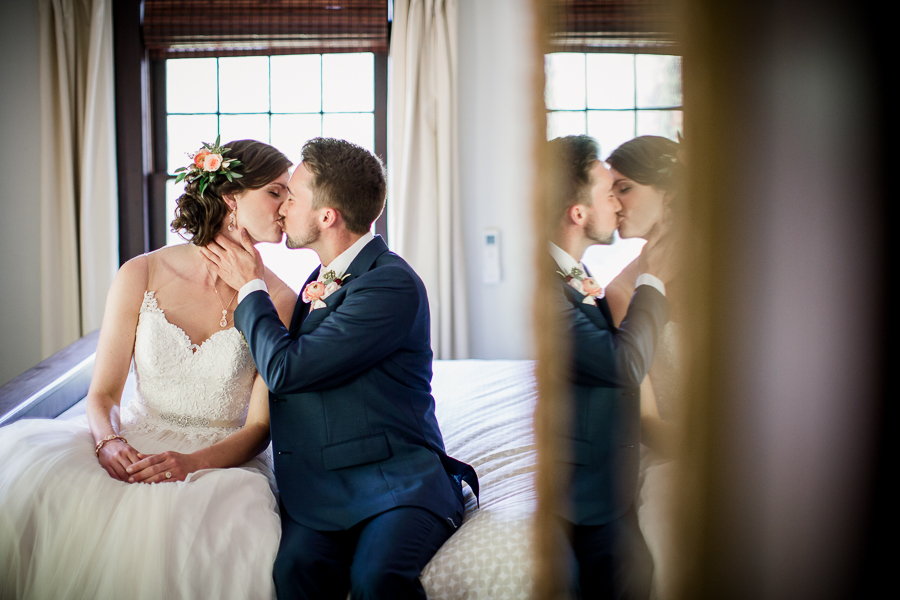 Reflection of Bride and Groom kissing in mirror at this North Carolina Elopement by Knoxville Wedding Photographer, Amanda May Photos.