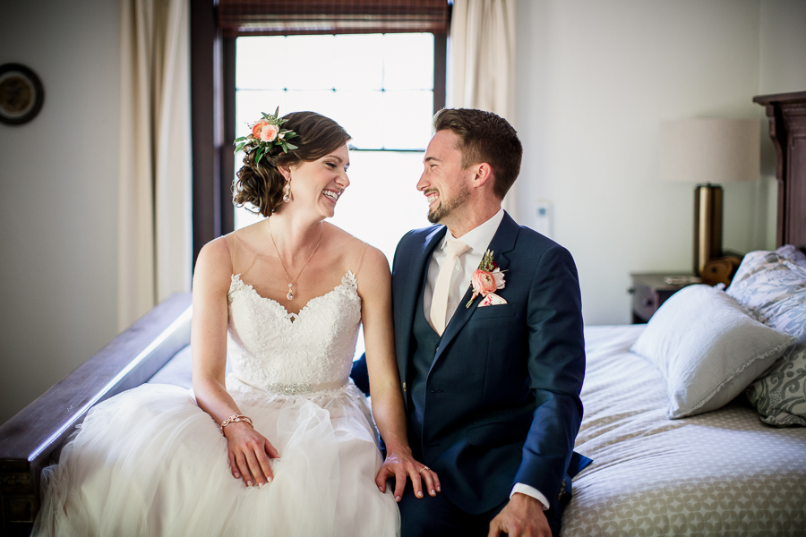 Bride and Groom laughing at each other at this North Carolina Elopement by Knoxville Wedding Photographer, Amanda May Photos.
