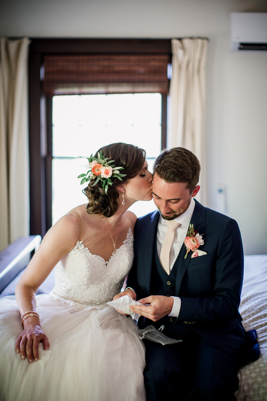 Kissing the Groom at this North Carolina Elopement by Knoxville Wedding Photographer, Amanda May Photos.