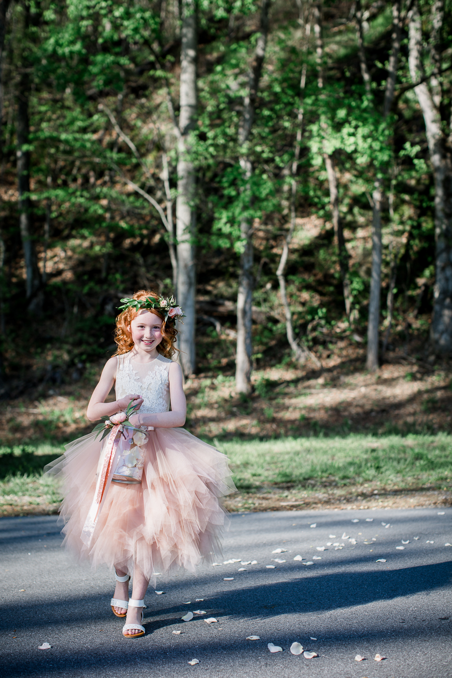 Flower Girl walking at this North Carolina Elopement by Knoxville Wedding Photographer, Amanda May Photos.