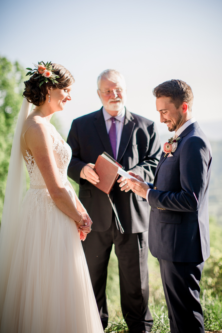 Groom reading vows at this North Carolina Elopement by Knoxville Wedding Photographer, Amanda May Photos.