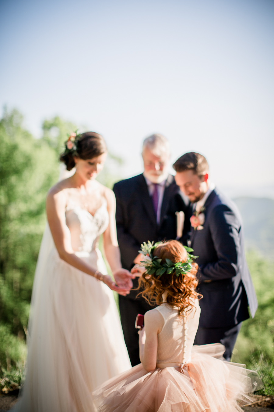 Flower Girl giving rings to Bride at this North Carolina Elopement by Knoxville Wedding Photographer, Amanda May Photos.