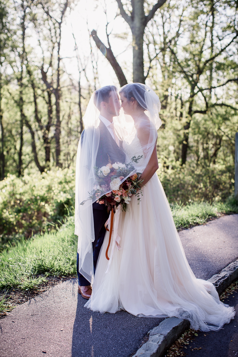 Kissing under vail at this North Carolina Elopement by Knoxville Wedding Photographer, Amanda May Photos.