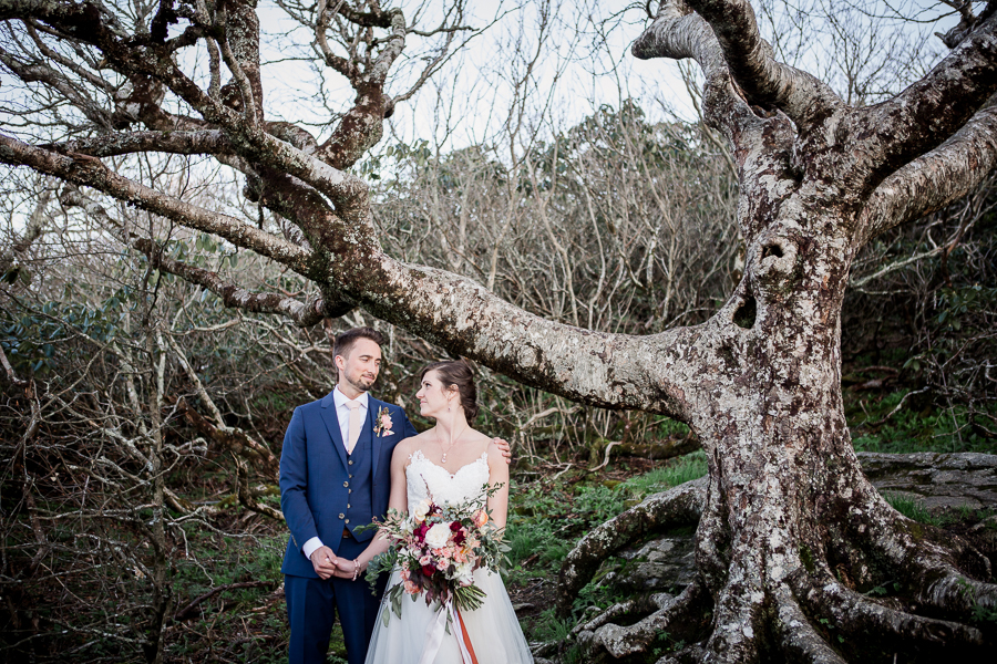 Looking at each other at this North Carolina Elopement by Knoxville Wedding Photographer, Amanda May Photos.
