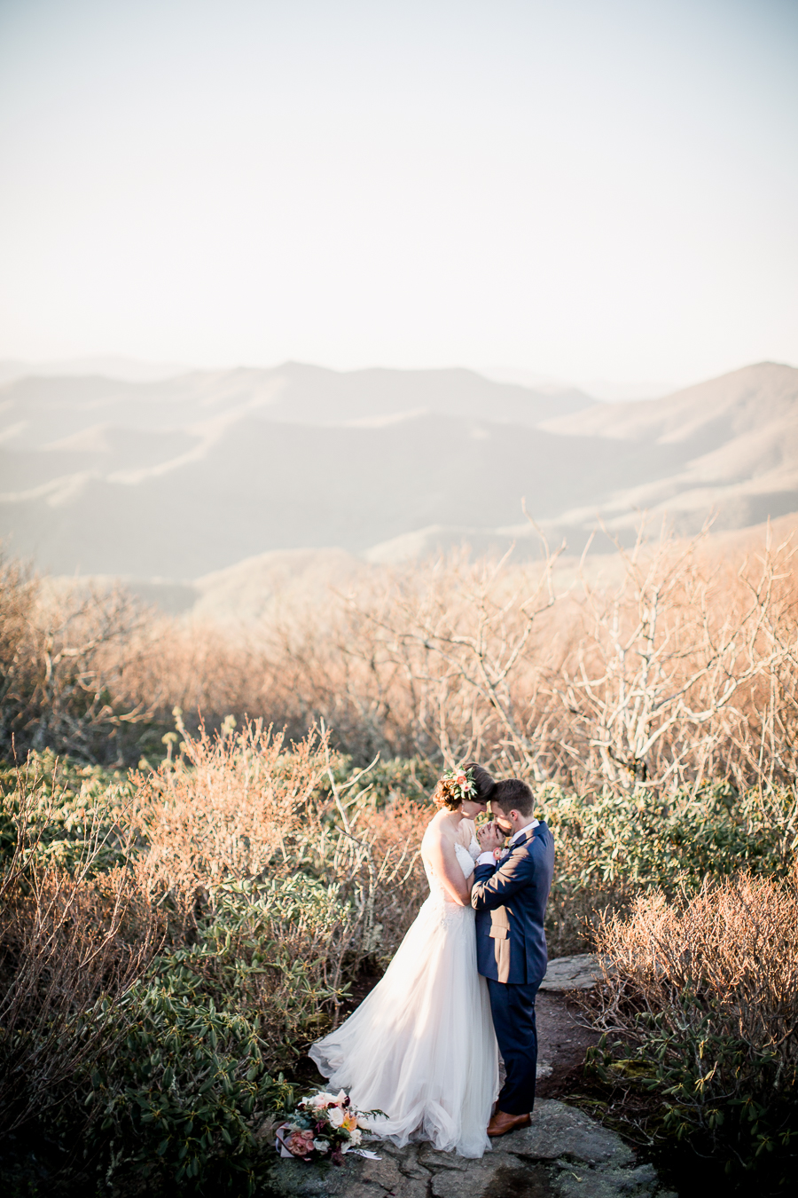 Foreheads touching in mountains at this North Carolina Elopement by Knoxville Wedding Photographer, Amanda May Photos.