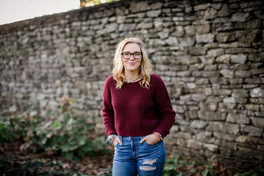 Stone wall at this Knoxville Botanical Senior Session by Knoxville Wedding Photographer, Amanda May Photos.
