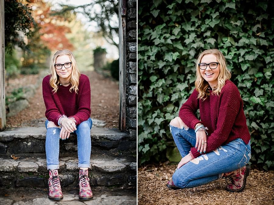 Casual pose at this Knoxville Botanical Senior Session by Knoxville Wedding Photographer, Amanda May Photos.