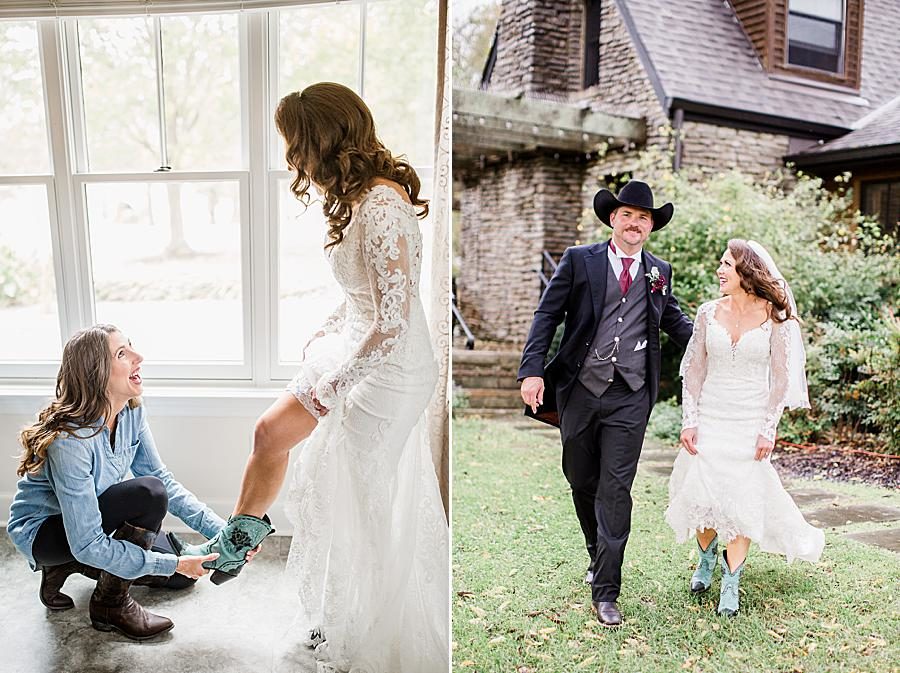 Blue cowboy boots at this Arrington Vineyard wedding by Knoxville Wedding Photographer, Amanda May Photos.