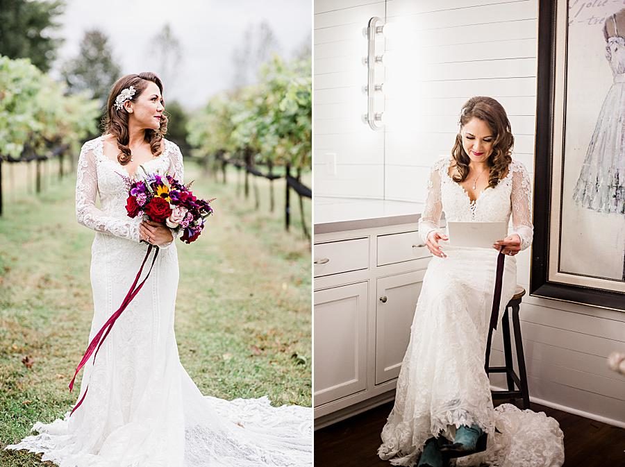 Reading a letter at this Arrington Vineyard wedding by Knoxville Wedding Photographer, Amanda May Photos.