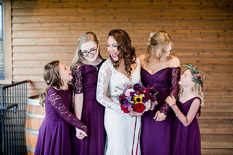 Purple dresses at this Arrington Vineyard wedding by Knoxville Wedding Photographer, Amanda May Photos.