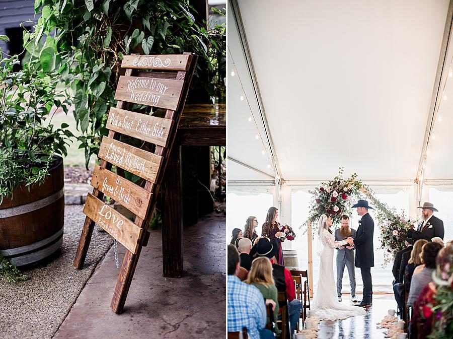 Wooden welcome sign at this Arrington Vineyard wedding by Knoxville Wedding Photographer, Amanda May Photos.