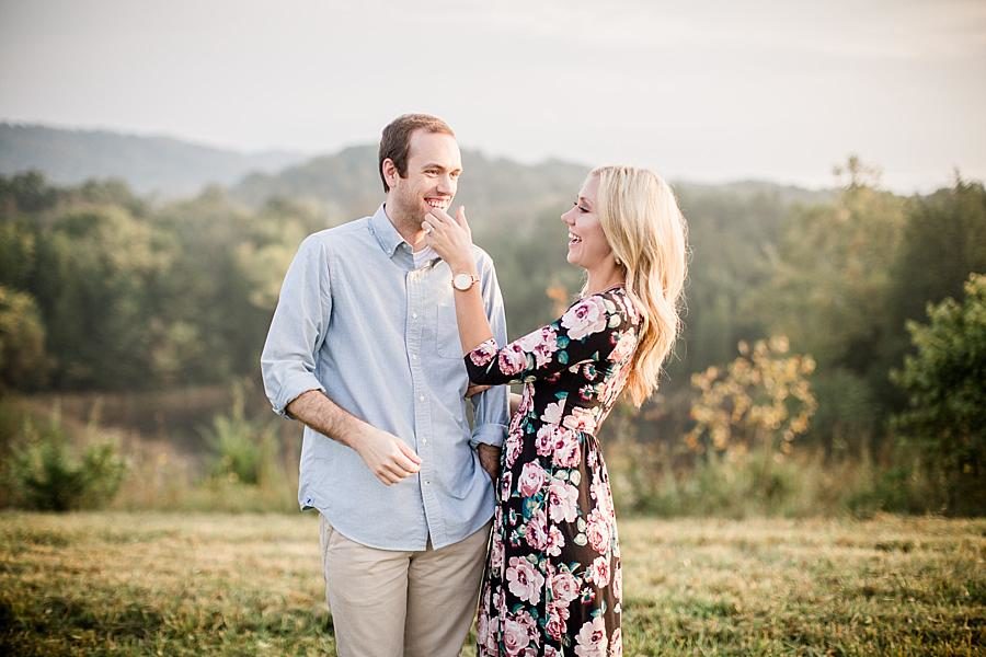 Mountain background at this Family Farm Engagement Session by Knoxville Wedding Photographer, Amanda May Photos.