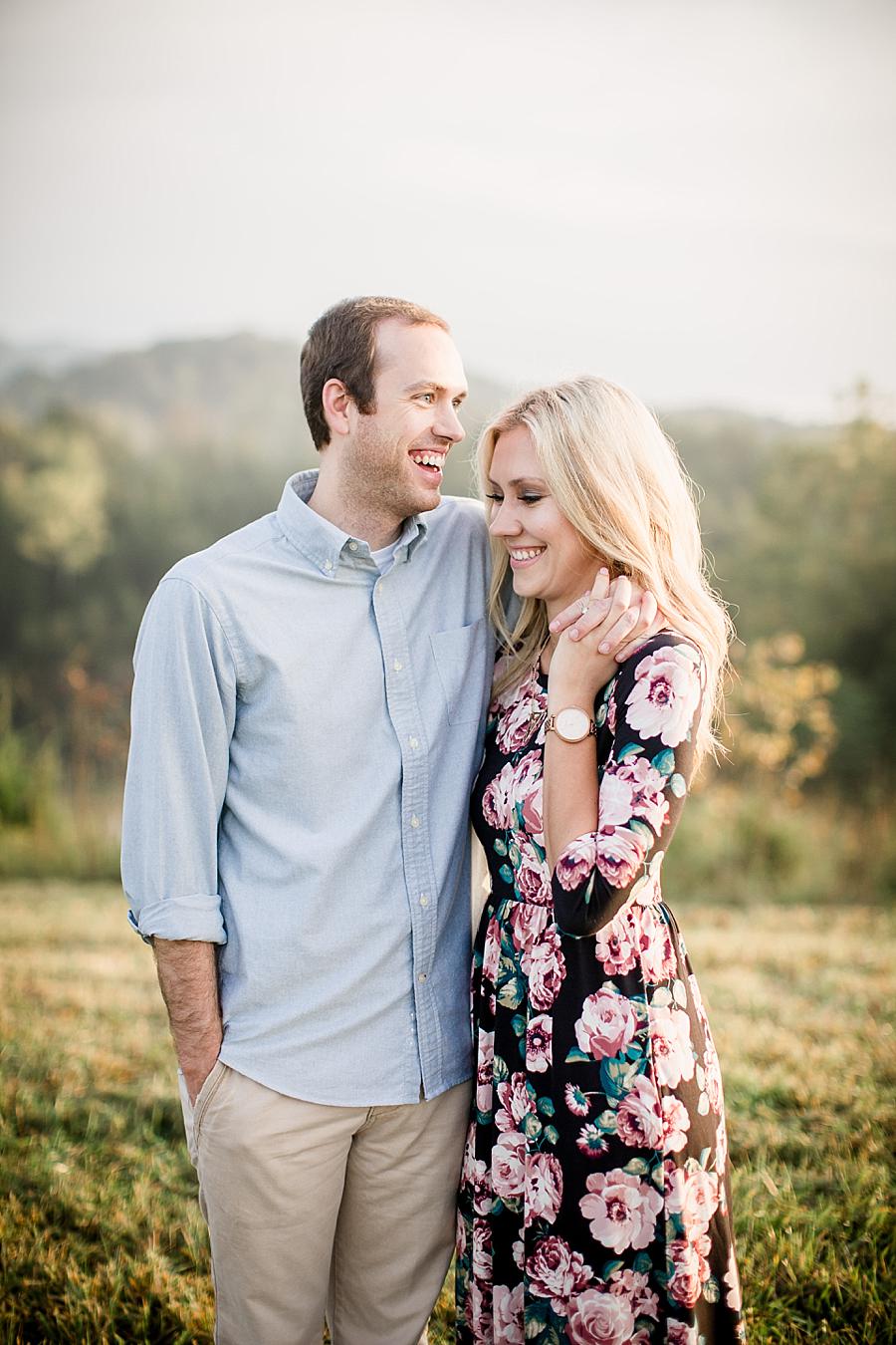 Happy couple at this Family Farm Engagement Session by Knoxville Wedding Photographer, Amanda May Photos.
