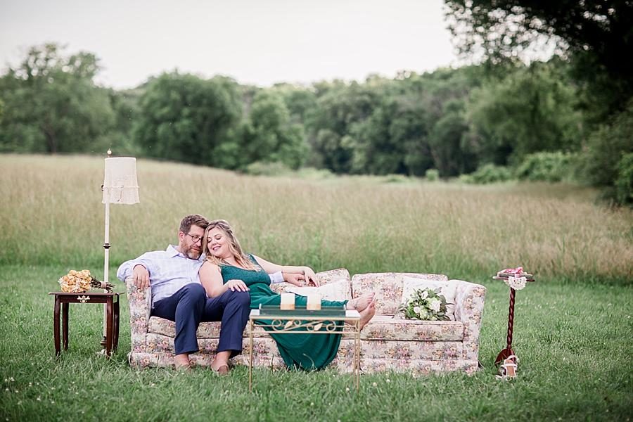 Vintage couch at this Holston River Engagement Session by Knoxville Wedding Photographer, Amanda May Photos.