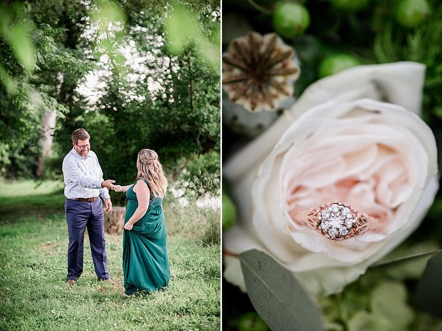 Rose gold engagement ring at this Holston River Engagement Session by Knoxville Wedding Photographer, Amanda May Photos.