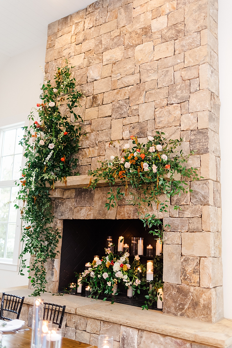 stone fireplace at this associate wedding at marblegate