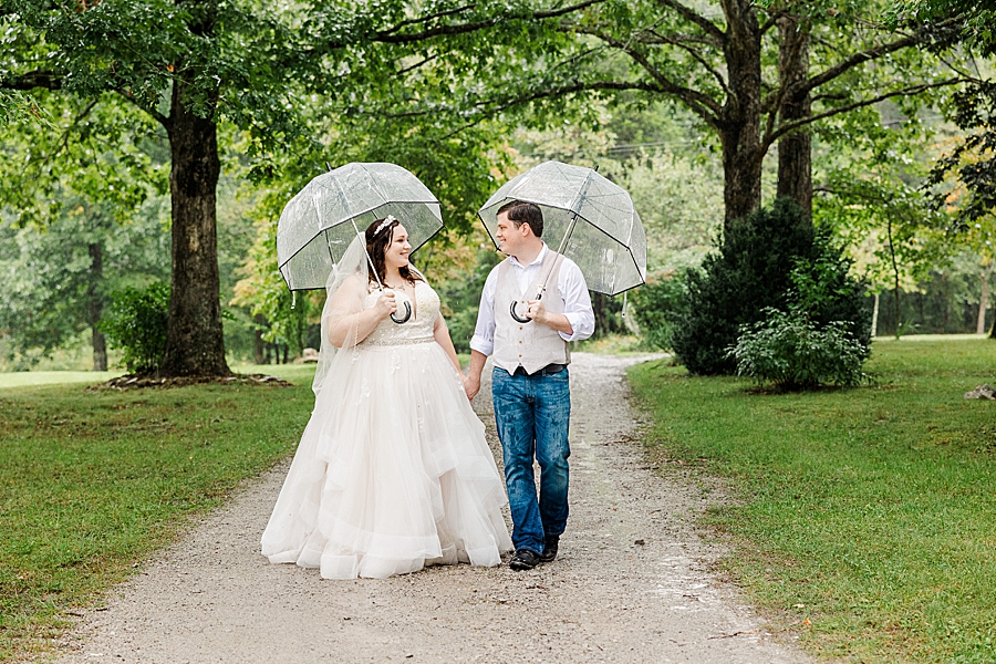 clear umbrellas at this backyard wedding