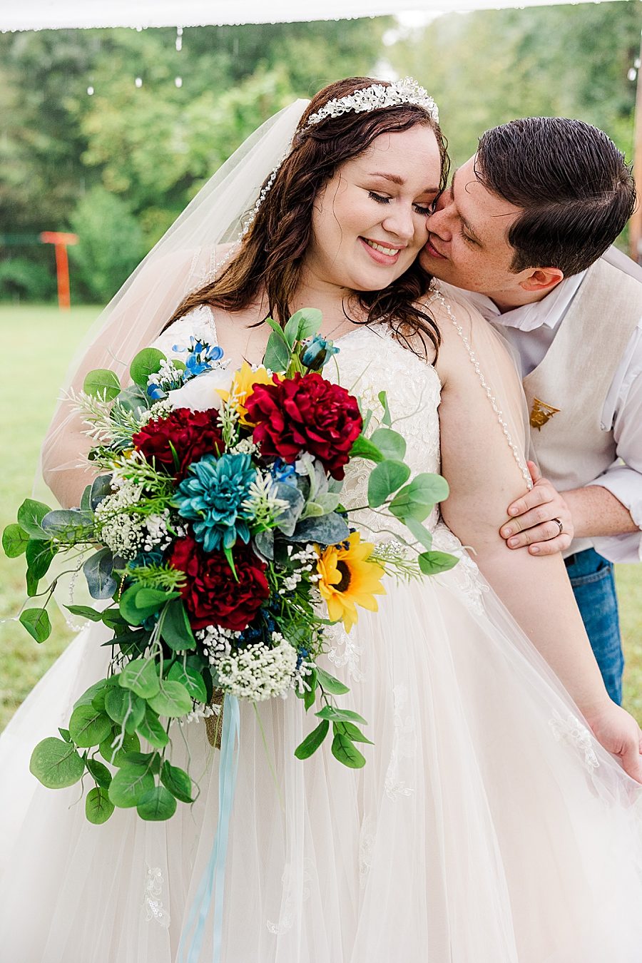 beautiful bouquet at this backyard wedding
