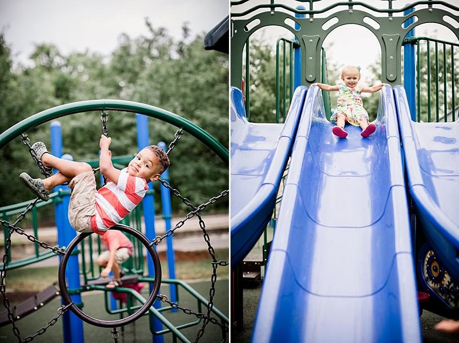 Blue slide at this World's Fair Park session by Knoxville Wedding Photographer, Amanda May Photos.