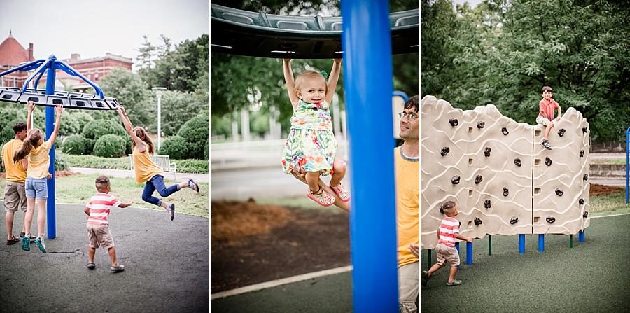 Climbing wall at this World's Fair Park session by Knoxville Wedding Photographer, Amanda May Photos.