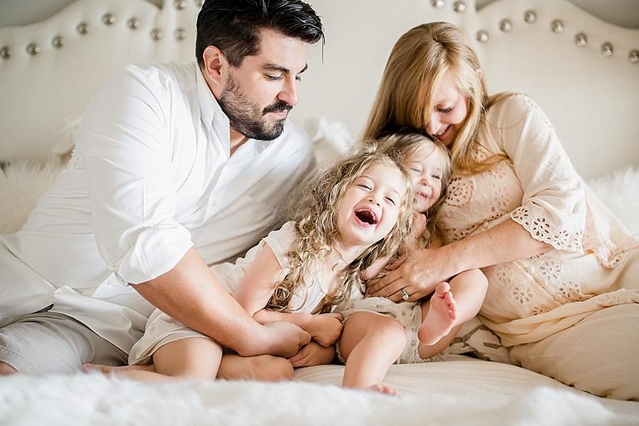 Tickling the girls at this Lifestyle Maternity Session by Knoxville Wedding Photographer, Amanda May Photos.