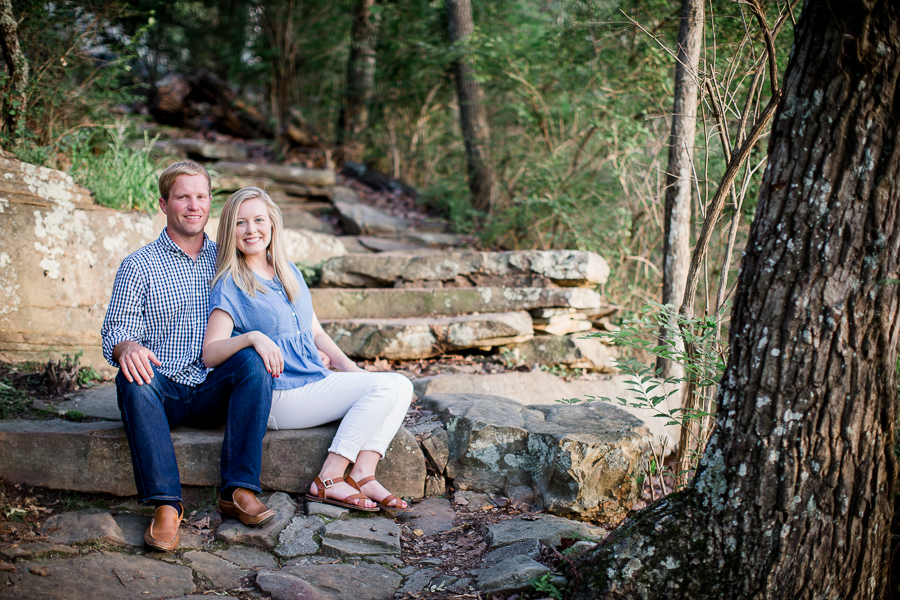 Sitting on rock at Sunset Rock in Chattanooga by Knoxville Wedding Photographer Amanda May Photos.