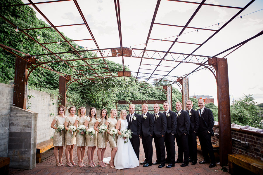 Full bridal party on roof top at this wedding at The Standard by Knoxville Wedding Photographer, Amanda May Photos.