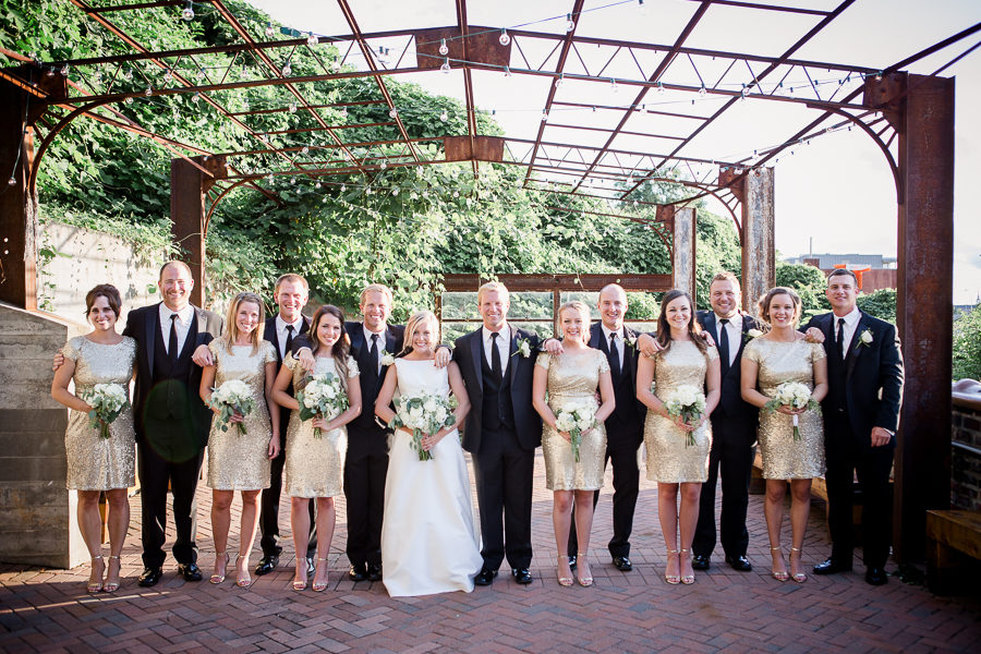 Full bridal party looking straight forward at this wedding at The Standard by Knoxville Wedding Photographer, Amanda May Photos.