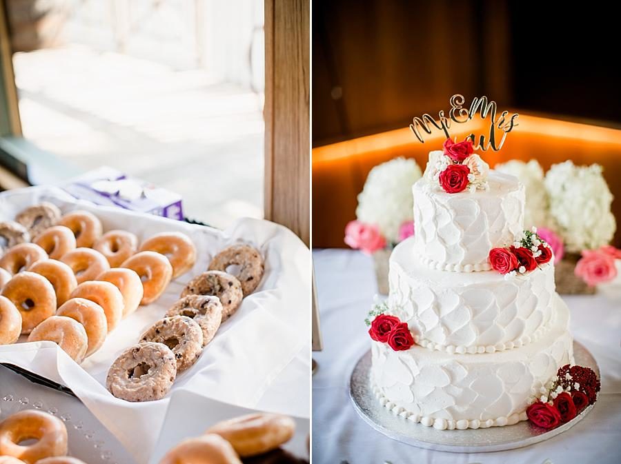 Donuts and cake at this Calhoun's on the River Wedding by Knoxville Wedding Photographer, Amanda May Photos.