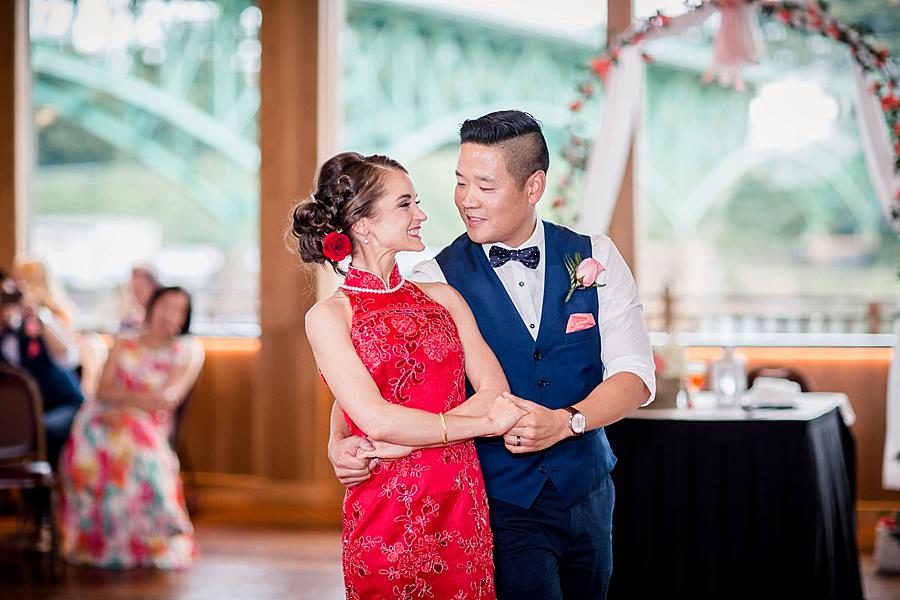 Red dress at this Calhoun's on the River Wedding by Knoxville Wedding Photographer, Amanda May Photos.