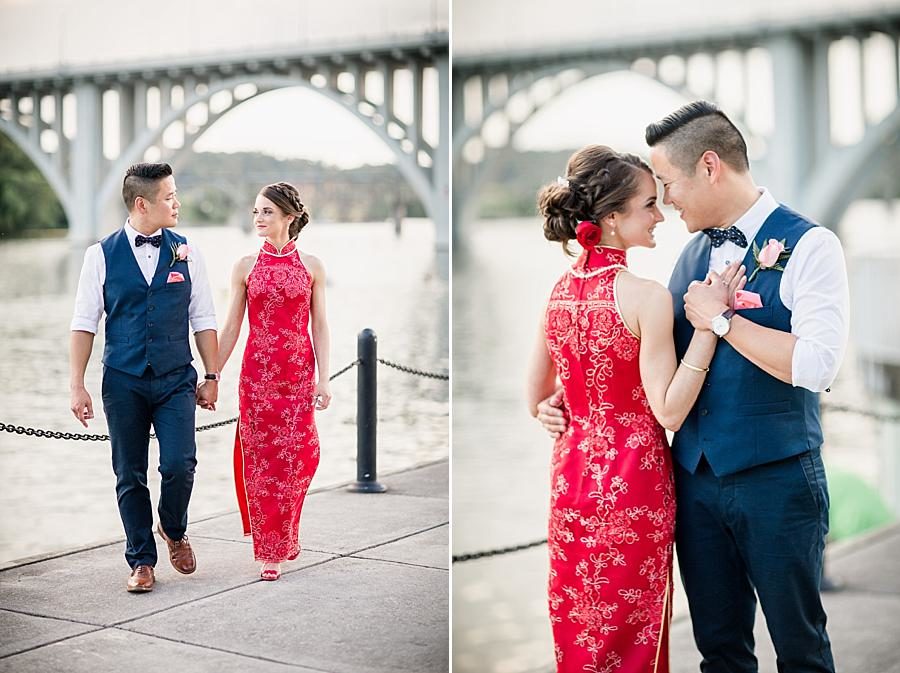 Looking at each other at this Calhoun's on the River Wedding by Knoxville Wedding Photographer, Amanda May Photos.