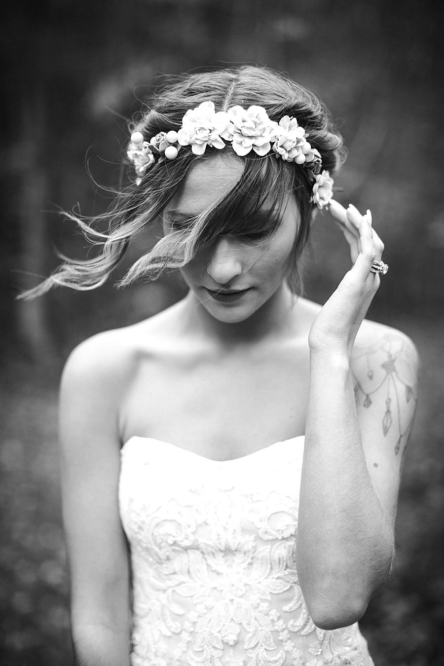 Bride's hair flowing in the wind at this Alpine Village Wedding Chapel by Knoxville Wedding Photographer, Amanda May Photos.