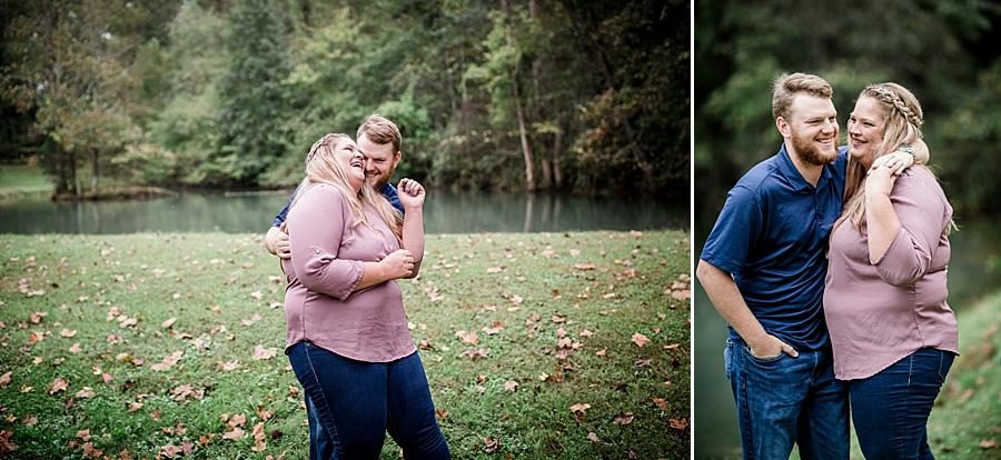 Arm around shoulder at this The Stables at Strawberry Creek Engagement Session by Knoxville Wedding Photographer, Amanda May Photos.