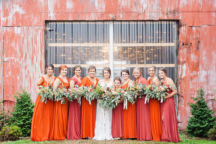 fall color bridesmaid dresses at burnett family farm