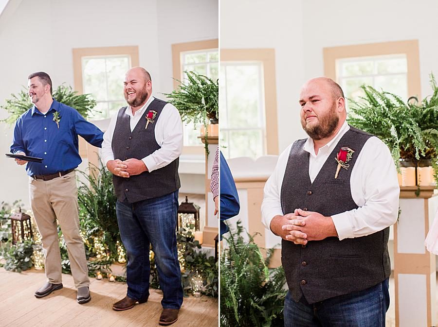 Groom’s reaction at this Cades Cove wedding by Knoxville Wedding Photographer, Amanda May Photos.