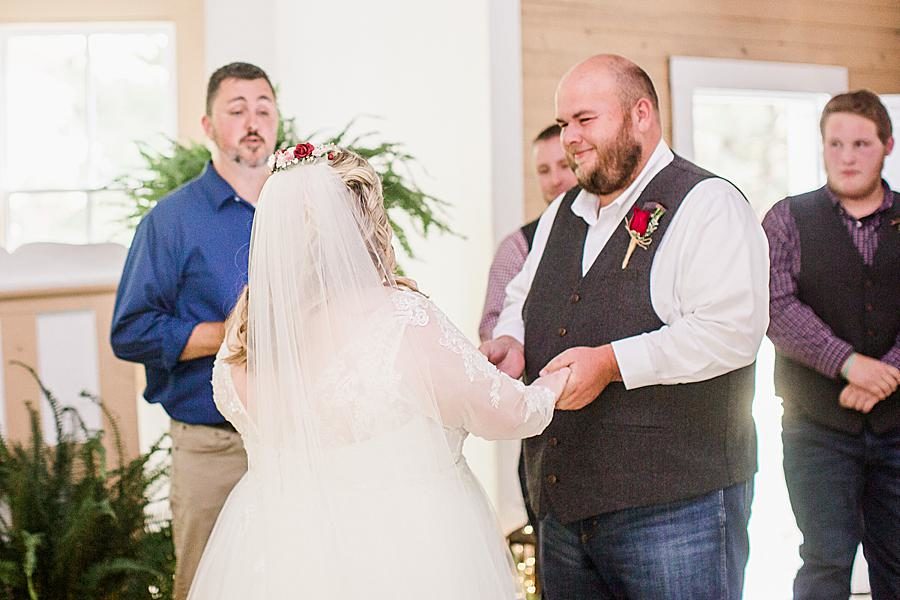 Exchanging vows at this Cades Cove wedding by Knoxville Wedding Photographer, Amanda May Photos.