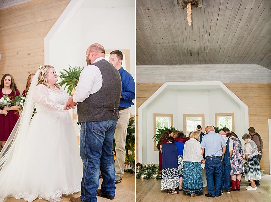 Ceremony prayer at this Cades Cove wedding by Knoxville Wedding Photographer, Amanda May Photos.