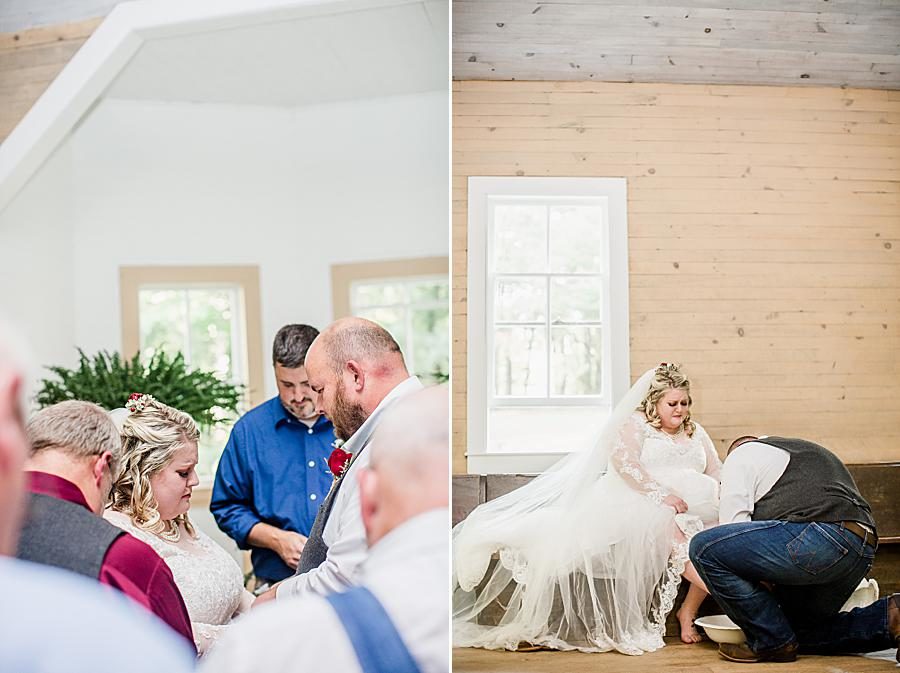 Washing feet ceremony at this Cades Cove wedding by Knoxville Wedding Photographer, Amanda May Photos.