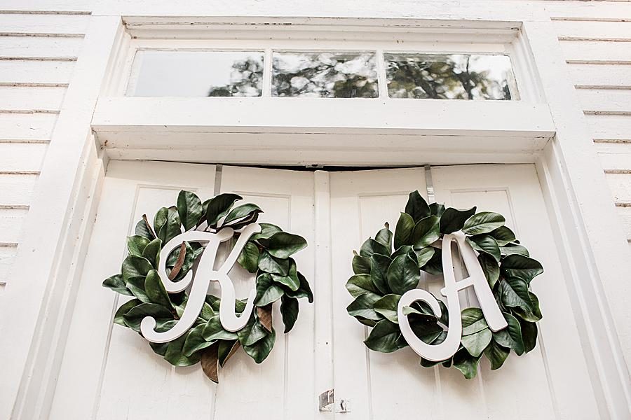 Personalized wreaths at this Cades Cove wedding by Knoxville Wedding Photographer, Amanda May Photos.