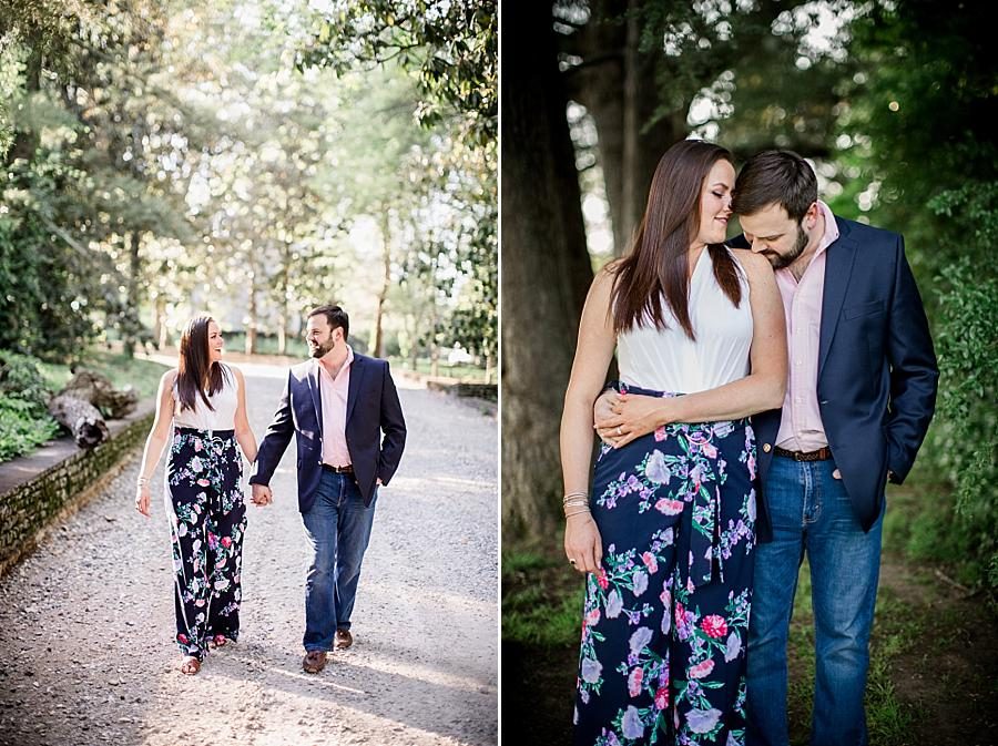 Kissing her shoulder at this Knoxville Botanical Engagement session by Knoxville Wedding Photographer, Amanda May Photos.