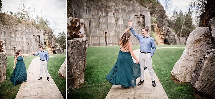 Twirling at this Knoxville engagement session at The Quarry by Knoxville Wedding Photographer, Amanda May Photos.