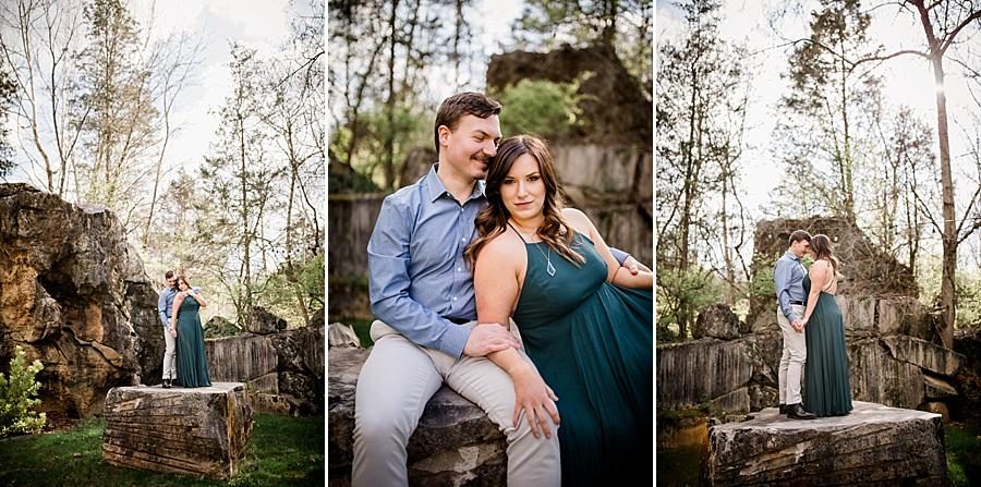 Leaning on his leg at this Knoxville engagement session at The Quarry by Knoxville Wedding Photographer, Amanda May Photos.
