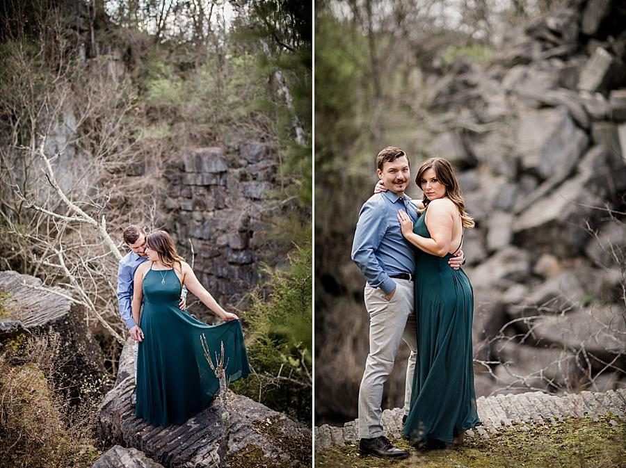 Standing on a cliff at this Knoxville engagement session at The Quarry by Knoxville Wedding Photographer, Amanda May Photos.